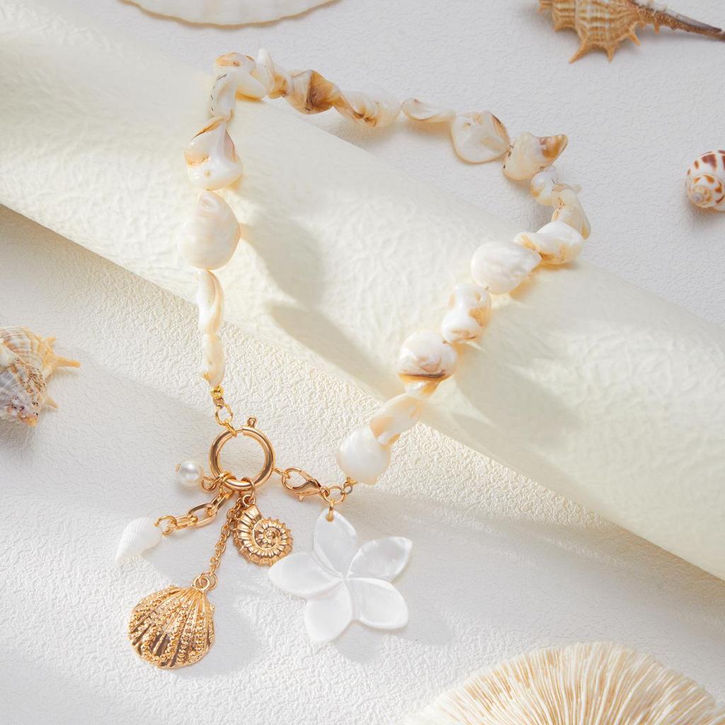 Retro Strandstil Snäcka Sjöstjärna Smyckesset 2025 Trendig Semestergåva Bohemisk Legering Hänge Blomma Chokers Halsband Armband Set