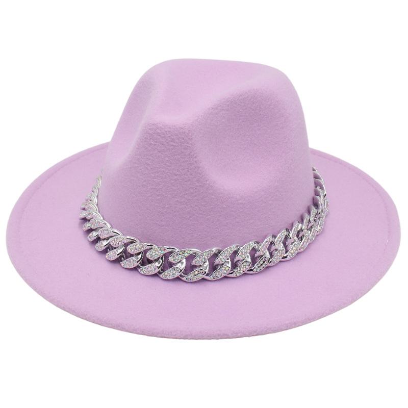Bright Diamond Acrylic Chain Top Hat Jazz Hat Big Eaves Concave Photo Felt Hat