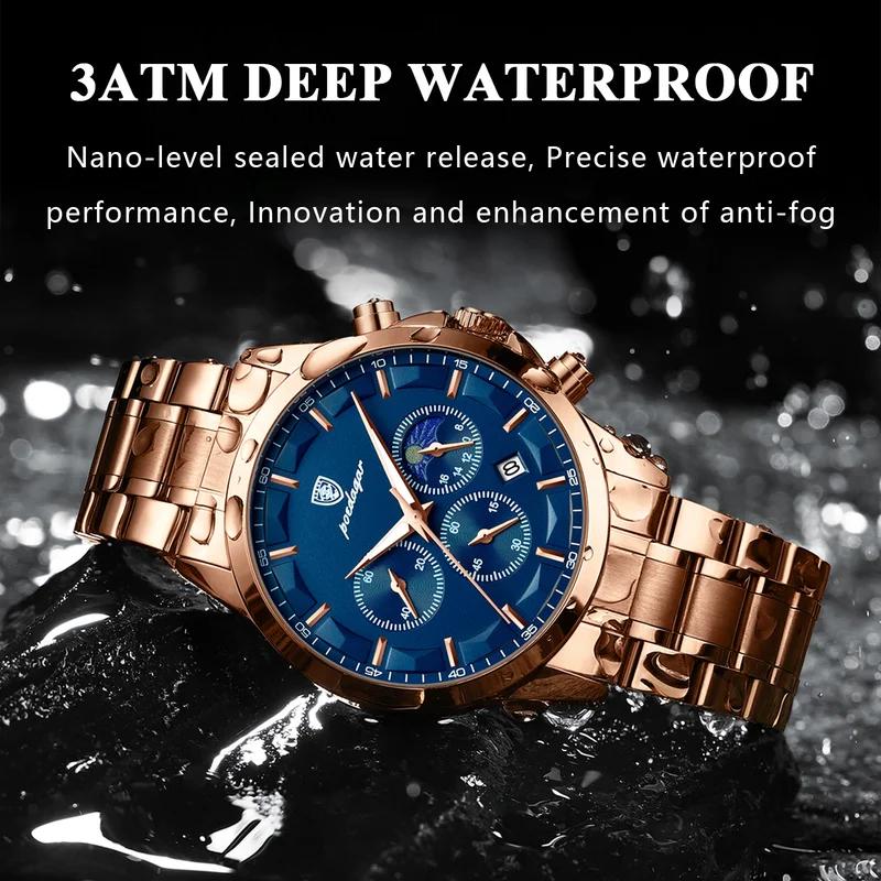 POEDAGAR Luxury Man Wristwatch Luminous Waterproof Chronograph Date Men Watch Stainless Steel Men's Quartz Watches