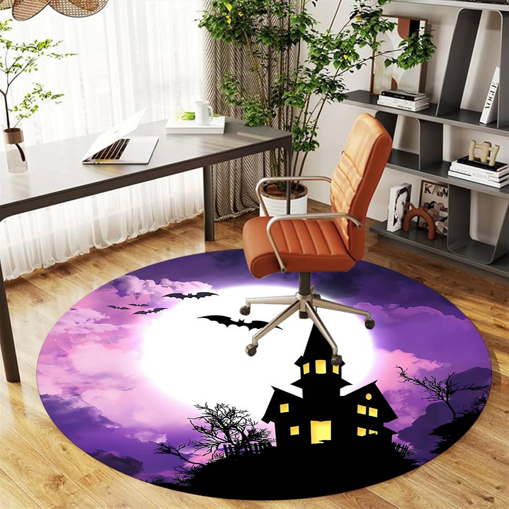 1pc Haunted HouseFull Moon Round Chair mat Area Rug - Non-Slip, Floor Mat for Office, Bedroom, home decor Christmas Gift p0811446