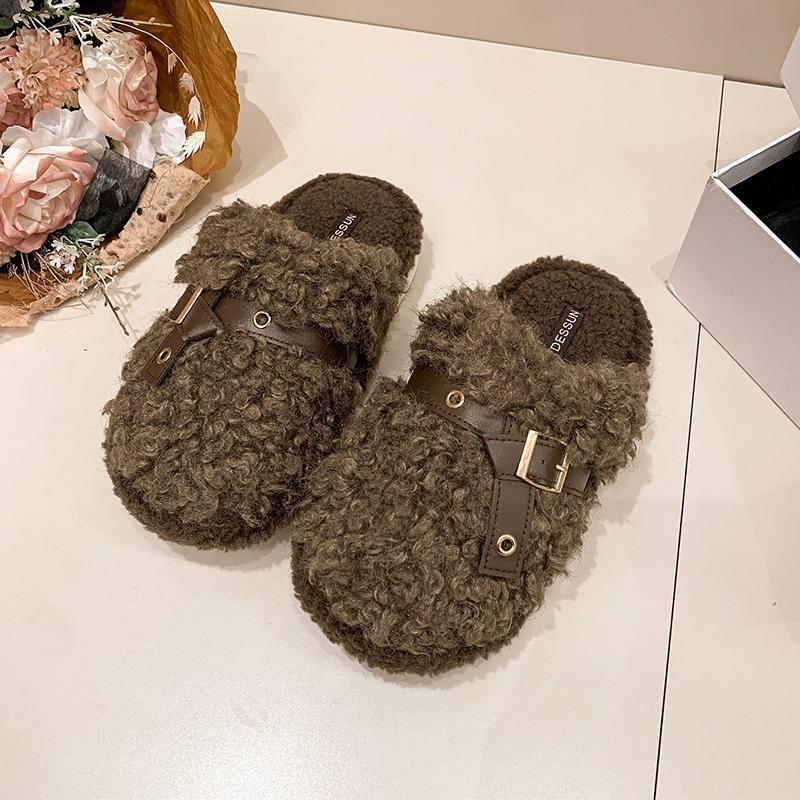 Damesko Baotou plysjtøfler polstret varme vinter tykk såle forhøyet hjemmetøfler fritidssko innendørssko snø bomullstøfler