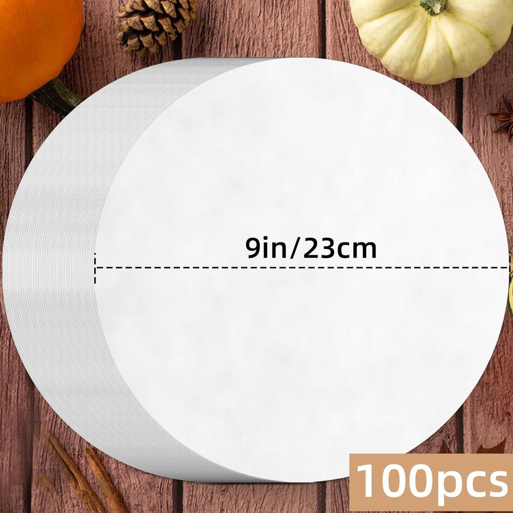 100Pcs 9 IN Round Parchment Paper,Non Stick Parchment Paper for Baking,Air Fryer Liners,Suitable for Baking Cakes Pring Plates Ovens and Barbecues