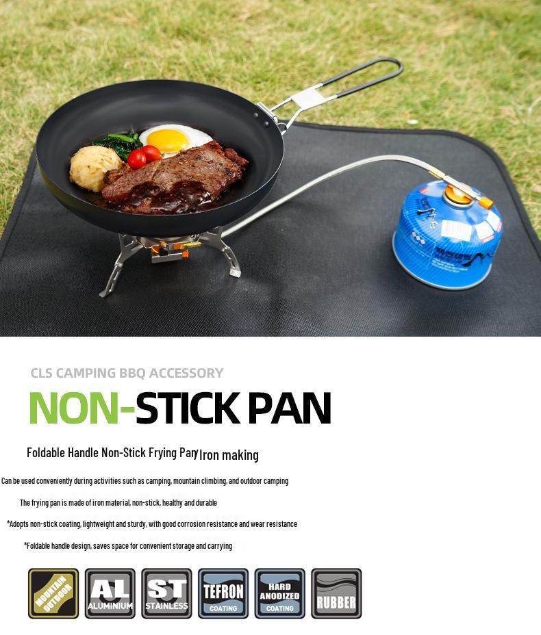 Portable Non-Stick Iron Frying Pan for Outdoor Camping and BBQ