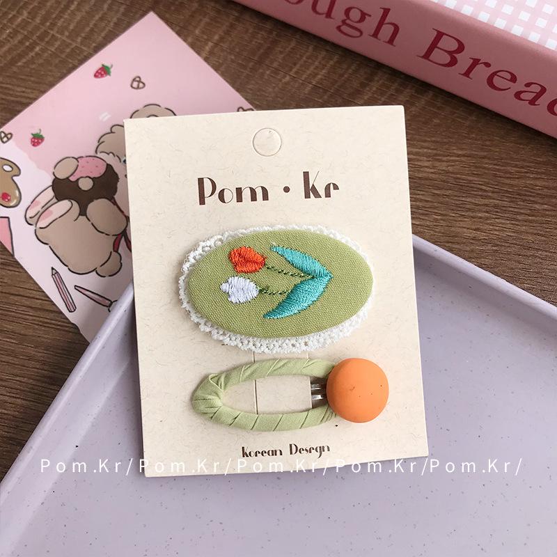 Adorable Round Bean Fabric Flower Hair Clip for Frizzy Bangs