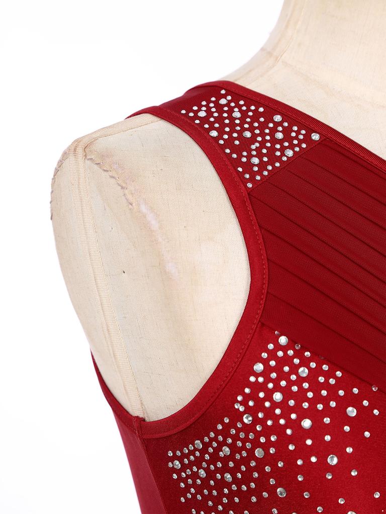 Women's Lyrical Dance Crop Top S-XXL: One Shoulder Ruched Mesh Overlay Rhinestone Design for Modern Dance Performance