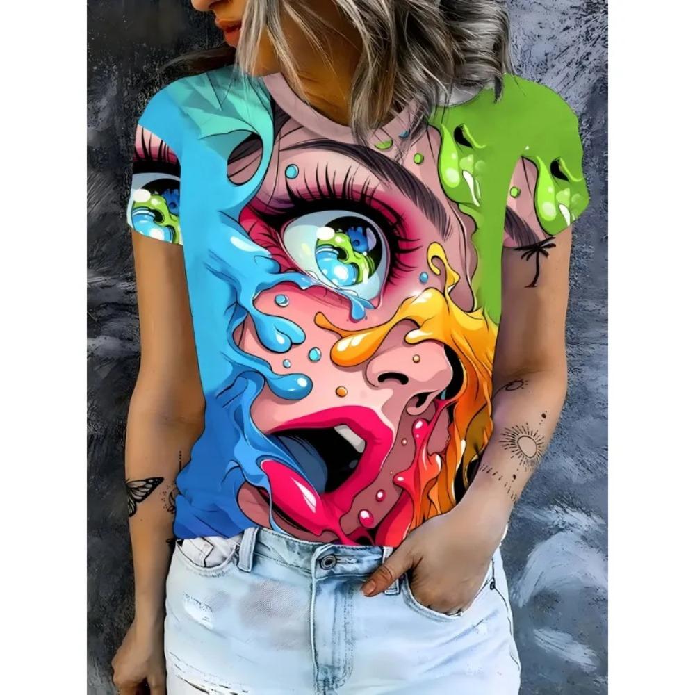 

3D Printed Short-sleeved T-shirt Anime Printed Women s Round Neck T-shirt Summer Literary Loose Women s Casual Short-sleeved Tshirt 6XL
