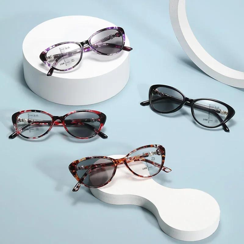 Finished Photochromic Reading Spectacles Female Cat Eye Multifocal Spectacles Colorful Spectacles for Hyperopia Diopter +1.0 to +4.0