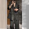 Ensemble 2 pièces pour femme grande taille : Blazer à revers à manches longues coupe ample et pantalon large