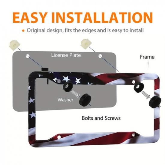 American Flag License Plate Frames 2 Pack USA Black Flag Tag Holder Patriotic