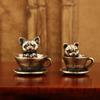Retro Messing Miniatur Kaffeetasse Haustiere Figuren Schreibtisch Bonsai Ornamente Kaffeetasse Mini Katze Hund Skulptur Heimdekoration Geschenke
