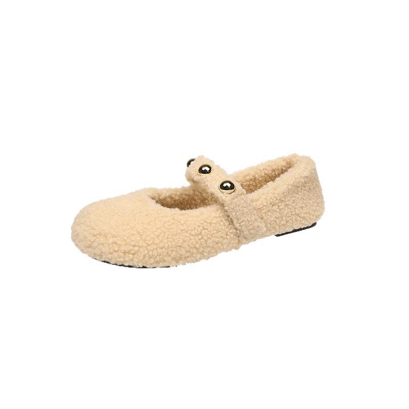 Flat bottom fluffy shoes women's autumn and winter fashion shallow mouth velvet Mary Jane shoes cotton shoes