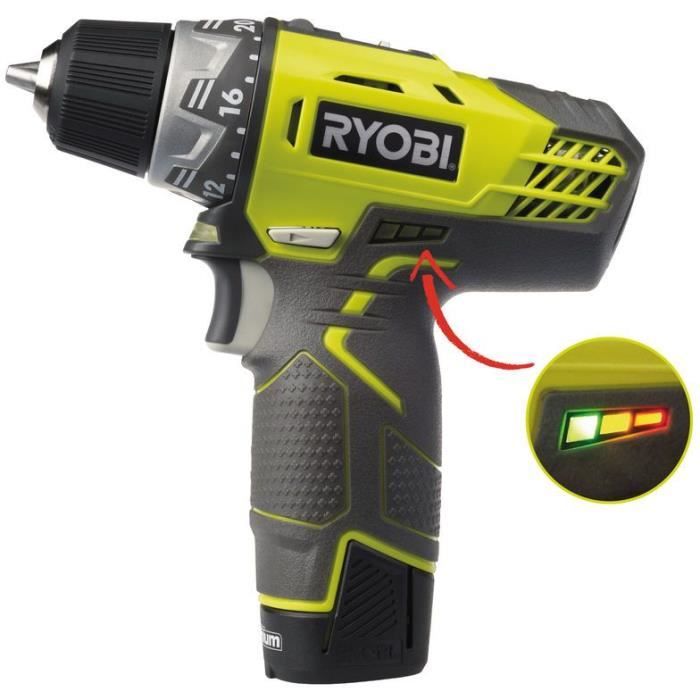 RYOBI - Perceuse-visseuse 12V - 2 vitesses - 30 Nm - 24 positions - mandrin 10 mm - 2 batteries 2,0 Ah, chargeur & sac - R12DD-220S