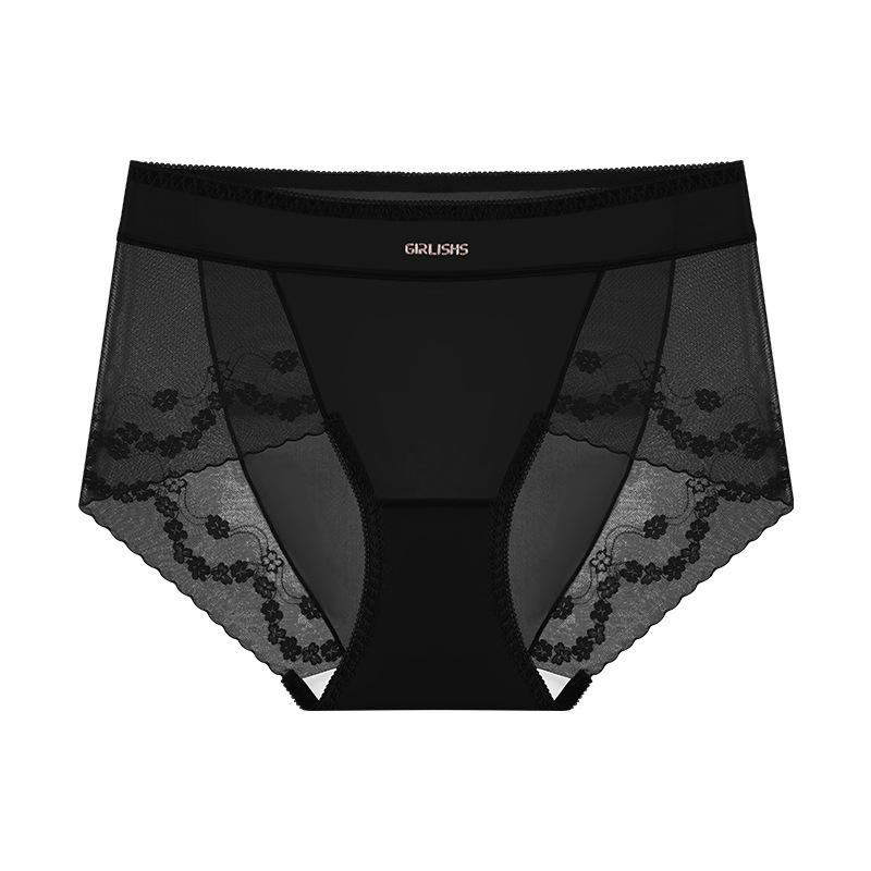 Plus Size Women Feel Lace Satin Pure Antibacterial Crotch High Waist Triangle Briefs