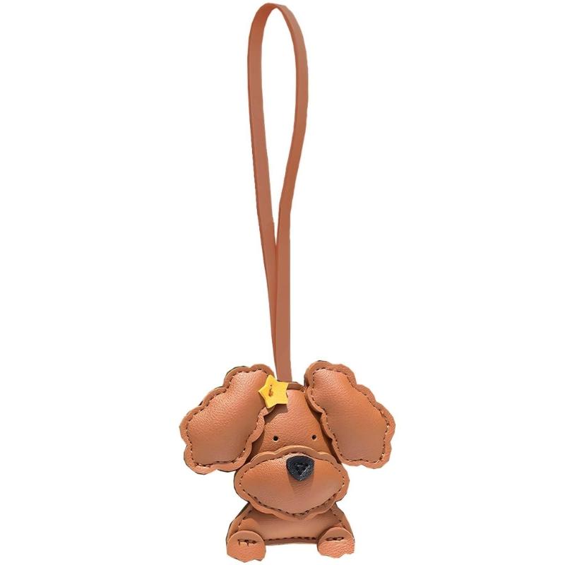 Adorable Curly Dog Keychain PU Leather Bag Charm With Secure Metal Hook For Purse Backpack Decoration Lightweight Design