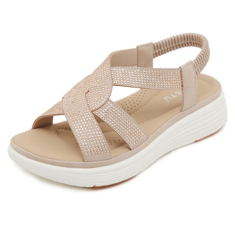 

Fashion 2025 European And American Rhinestone Thick Sole Comfortable Elastic Band Large Size Light Sweet Sandals Casual And Fashionable 36