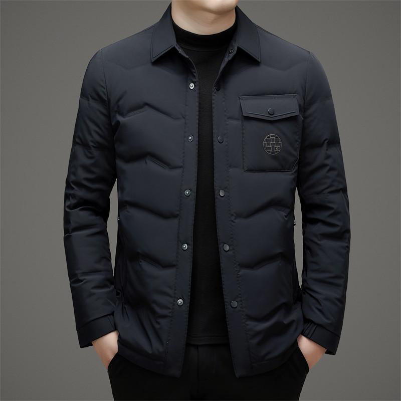 Daunenjacke Weiße Entendaune Leicht Herren Winterkleidung Neu Revers Herren Business Casual Einfarbig Daunenjacke