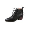 Women Boots Genuine Leather Women's Ankle Boots Zipper Lace Up Pointed Toe Block Heel Western Boots Autumn Winter Womens Shoes