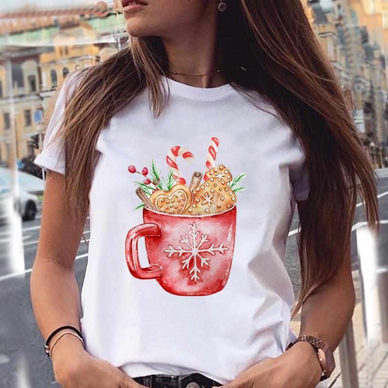 Christmas Animal Merry Chris Print Summer Loose Round Neck Pure Cotton Short Sleeved Shirt T-Shirts Women’s
