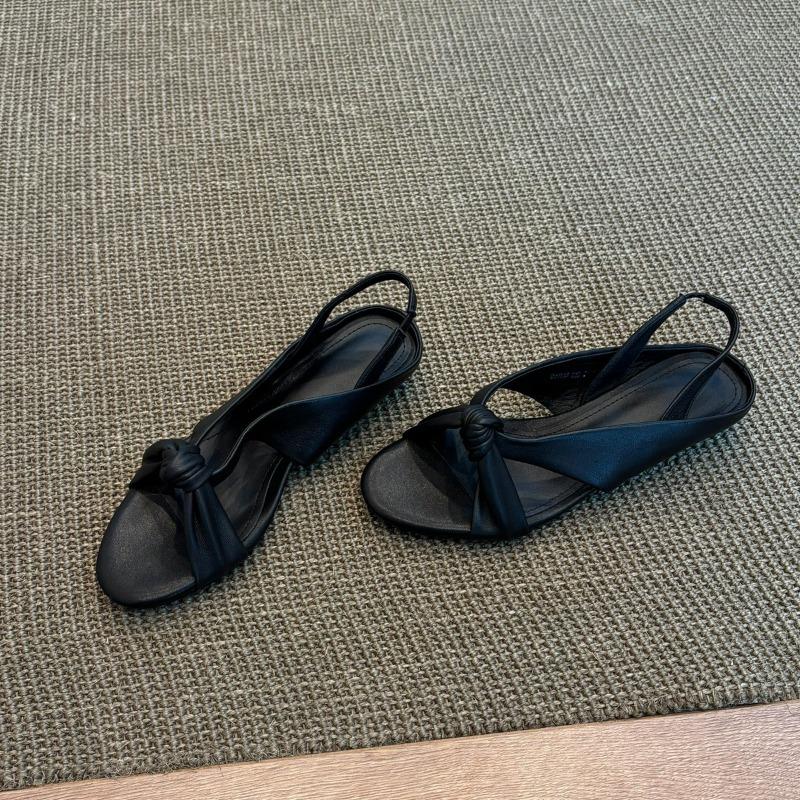 New soft leather niche design simple open-toed cross with wedge heel sandals women's outer shoes