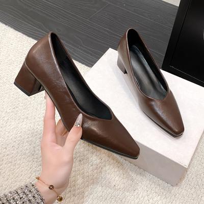 Genuine  Square Toe Shoes for Women High Heeled 2025 Spring Autumn Newest Pumps Wedding Party Shoes Woman Office Pumps