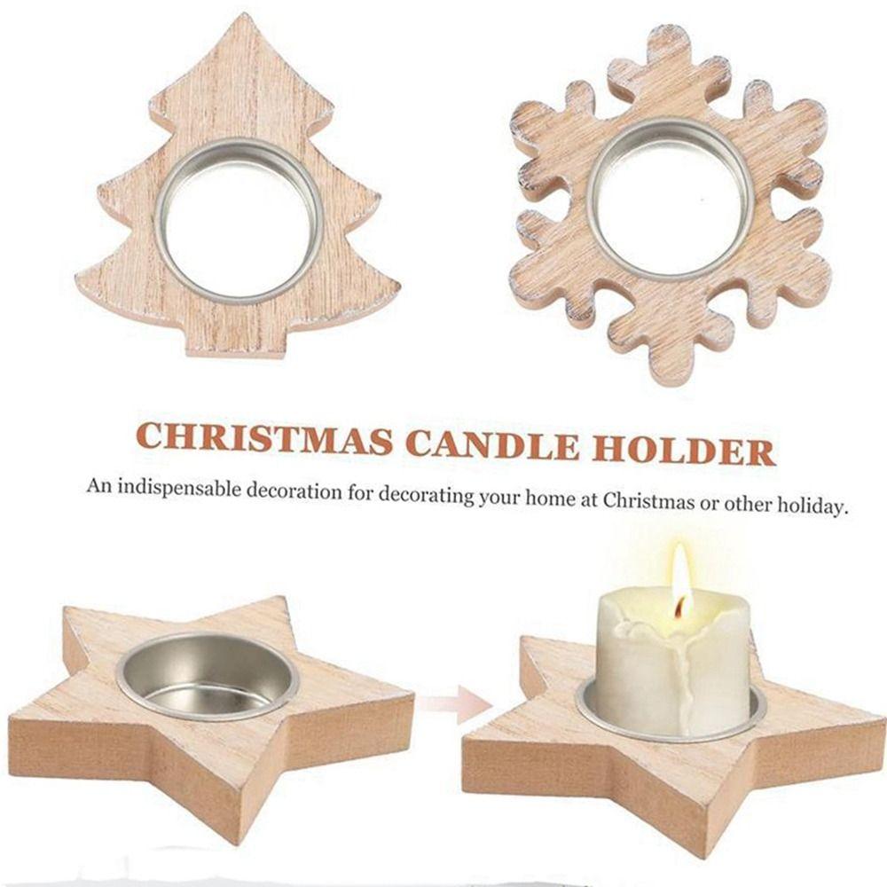 Love-heart Christmas Wooden Candlestick Snowflake Love-heart Candle Ornaments  Christmas Dining