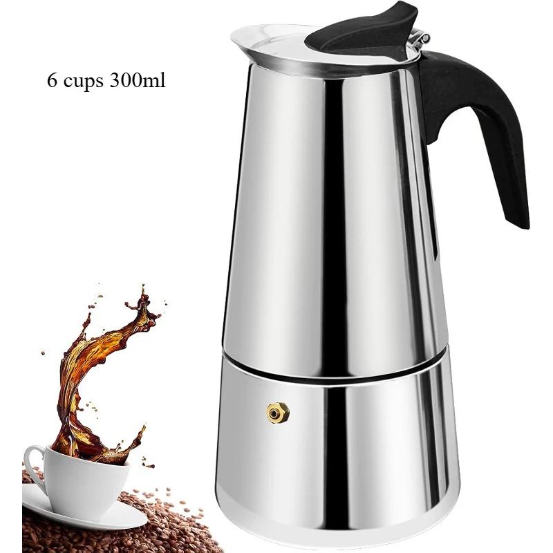 2/4/6 Cups Stainless Steel Moka Pot , Coffee Maker Mocha Pot,Italian Coffee Machine Fit Induction Cookers Coffee Accessories