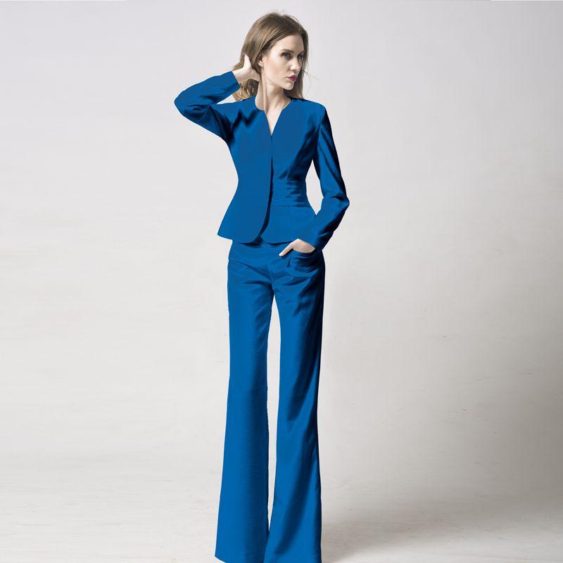 

Business Wear Women s Pants Suit Minimalist Elegant Lake Blue Suit Loose Pants Elegant Silm Spring, Autumn and Winter Overalls Poseidon Blue (clothes + pants) Size 2 M/160