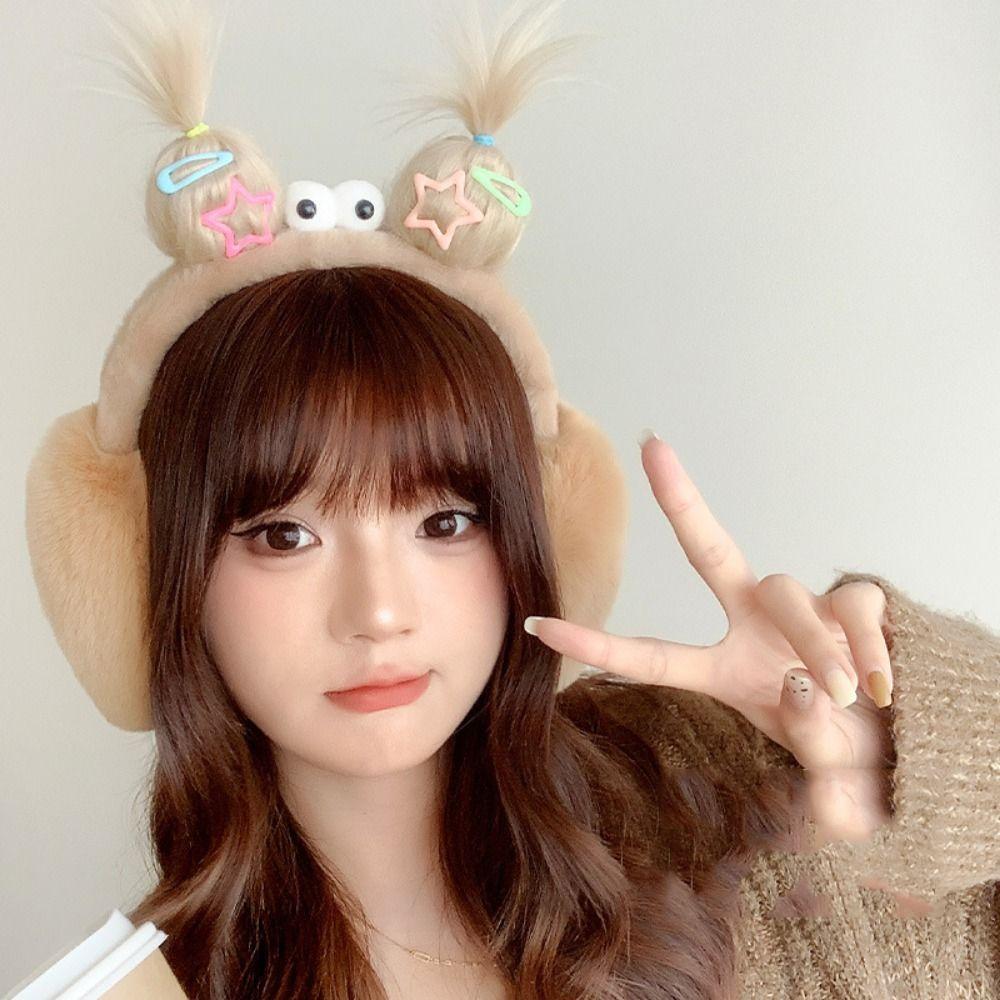 Funny Braid Cartoon Earmuffs Thicken Foldable Ear Cover Cute Winter Plush Ear Cap  Cycling