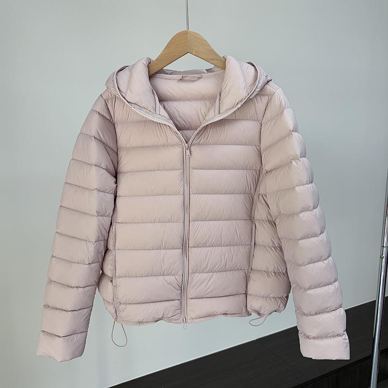 New white duck down light down jacket women's short hooded loose and thin ribs thermal jacket