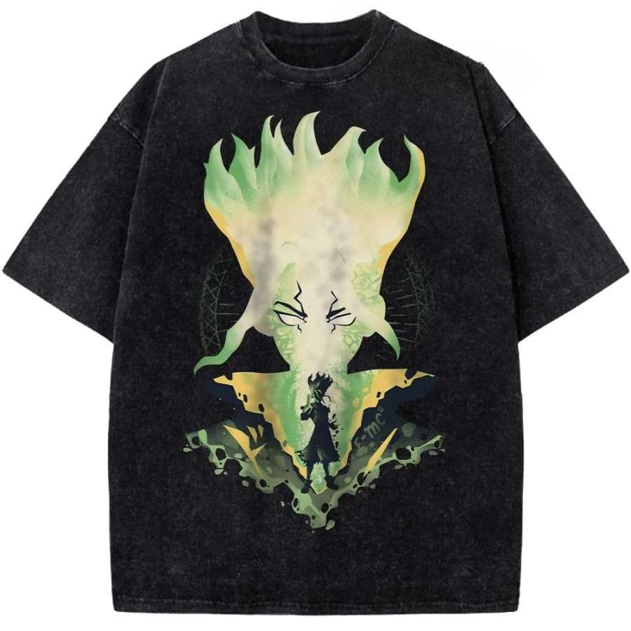 

Anime Dr.STONE Ishigami Senkuu Printed Tee Men Women Washed Cotton T-shirts High Quality Retro T Shirt Harajuku Oversized Tshirt XXL чорний