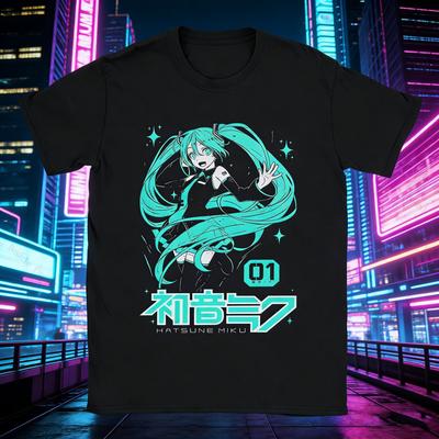 2026 Nueva Camiseta de Anime Hatsune Miku Unisexs Algodón Tops Camiseta Estética Cuello Redondo Manga Corta Alta Calidad Unisexs Camisas Camisetas de Mujer