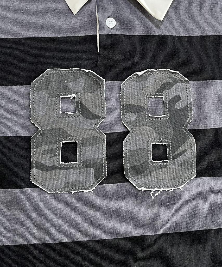 SK8ER ROCK 88 Stripe Rugby Shirt ((Gray*Black))