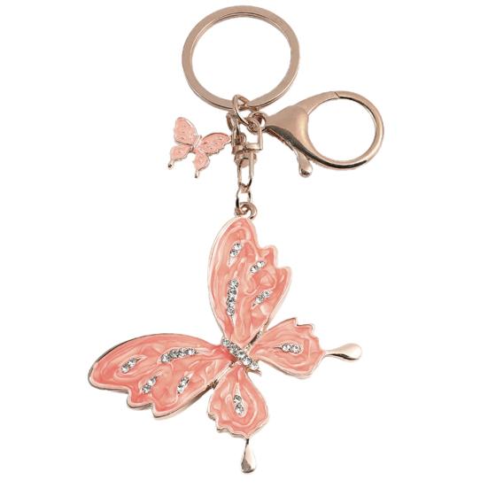 Breloc cu fluturi cu stras cu ulei pentru femei, fete, portabil, din aliaj de zinc, geantă, ornament, suport pentru chei
