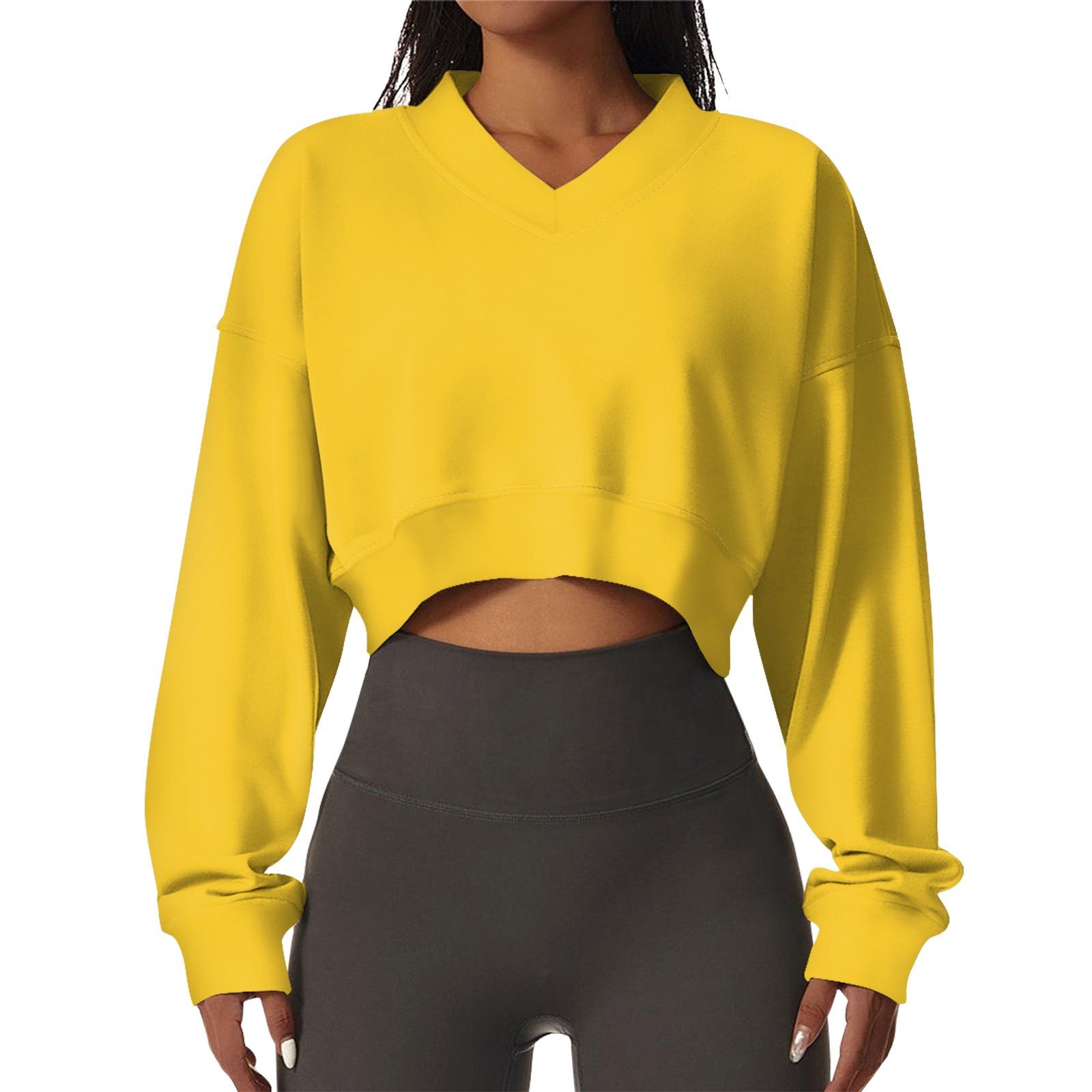 

Женская повседневная модная сексуальная удобная спортивная толстовка с длинными рукавами и V-образным вырезом XL жёлтый