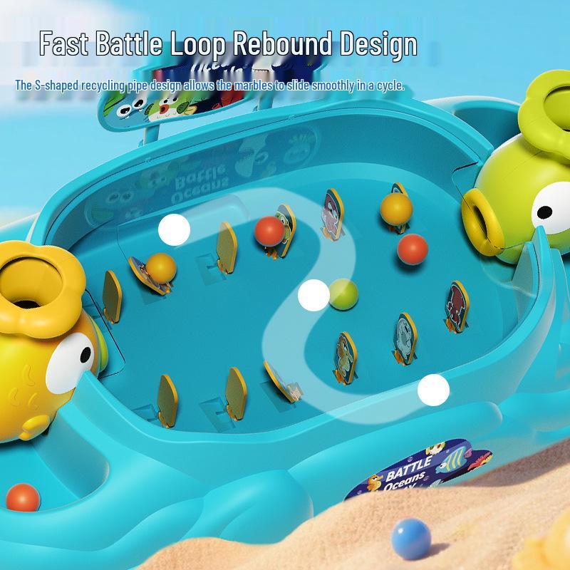 Children's Interactive Two-Player Marble Launcher Game - Bubble Fish Battle Desktop Toy