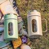 1Pieces Double Insulated Handle Glass Teacup Office Tea Cup With Handle Coffee Cup With Lid Tumbler Outdoor tableware