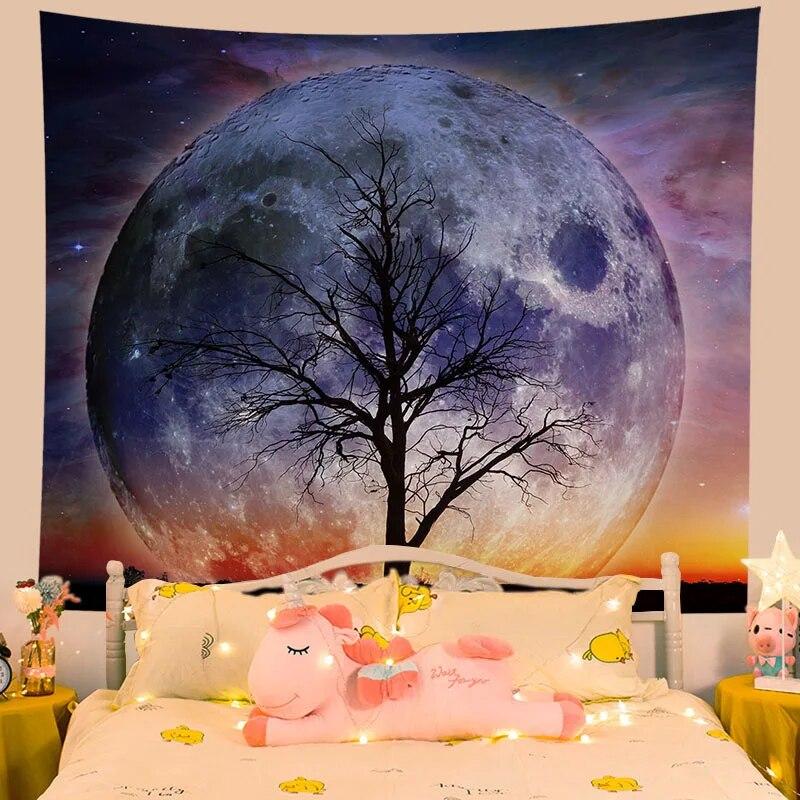 Tapestry Flower Moon Night Home Aesthetics Living Room Wall Decoration Hanging Background Cloth