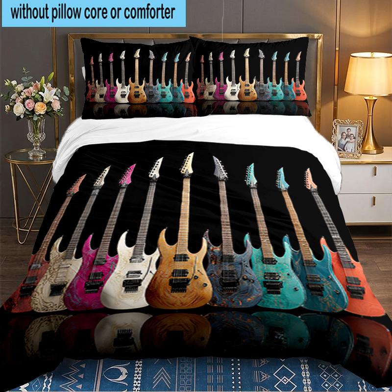 Guitar Collection Diversity 3PCS Bedding set,Ideal for 1pc Duvet Cover And 2pcs Pillowcases Perfect for Fan gift,Ideal for Bedroom, Dormitory