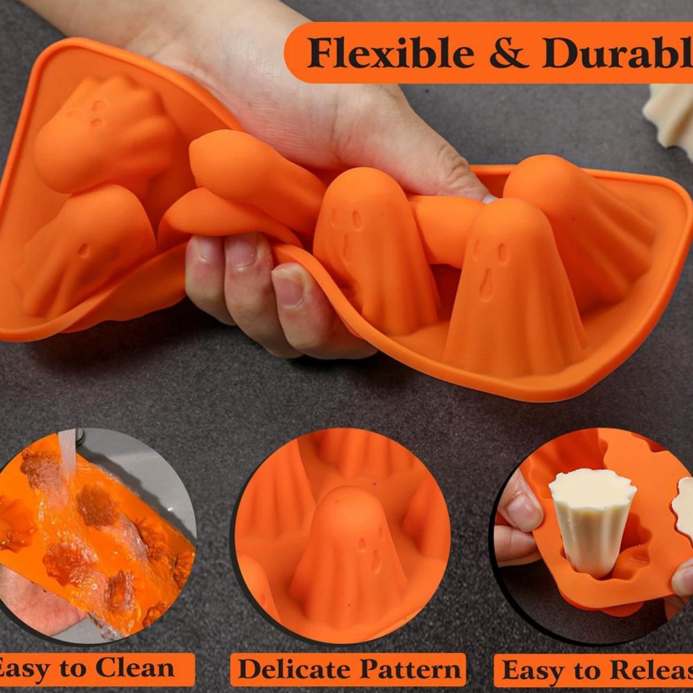 Reusable 3D Halloween Ghost Chocolate Mold Kawaii Ghost Silicone Mold 8/9-Cavity Ice Cube Candy Jelly Mould Cake Tool