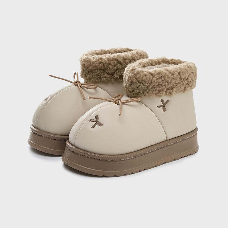 Leather waterproof snow boots outer wear warm velvet slippers indoor home non-slip heightening thick-soled cotton slippers