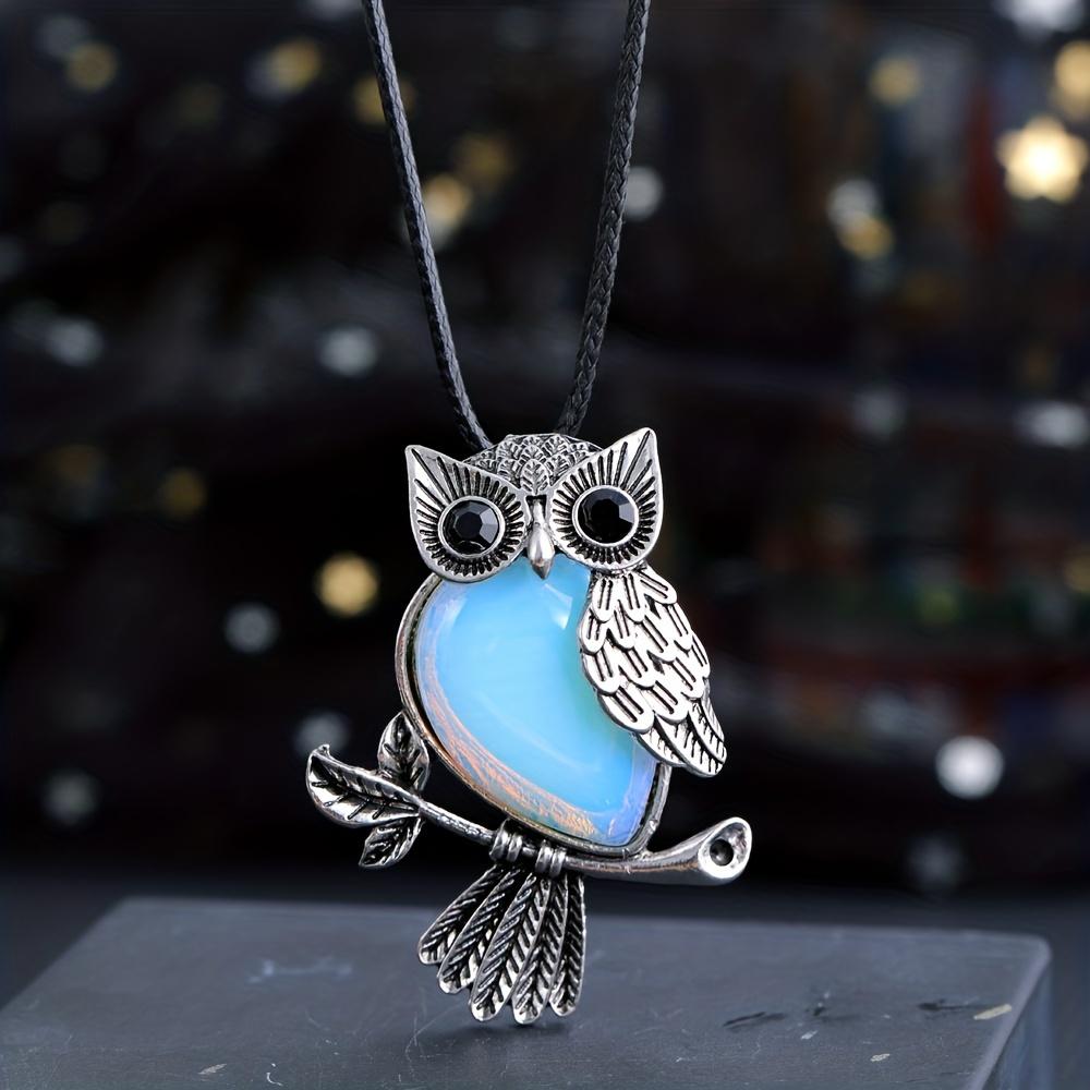 1pc JXMYBA Artificial Crystal Owl Pendant Necklace, Amethyst Rose Quartz Faux Gemstone Lucky Jewelry, Women'S Handmade Stone Pendant with Artificial F
