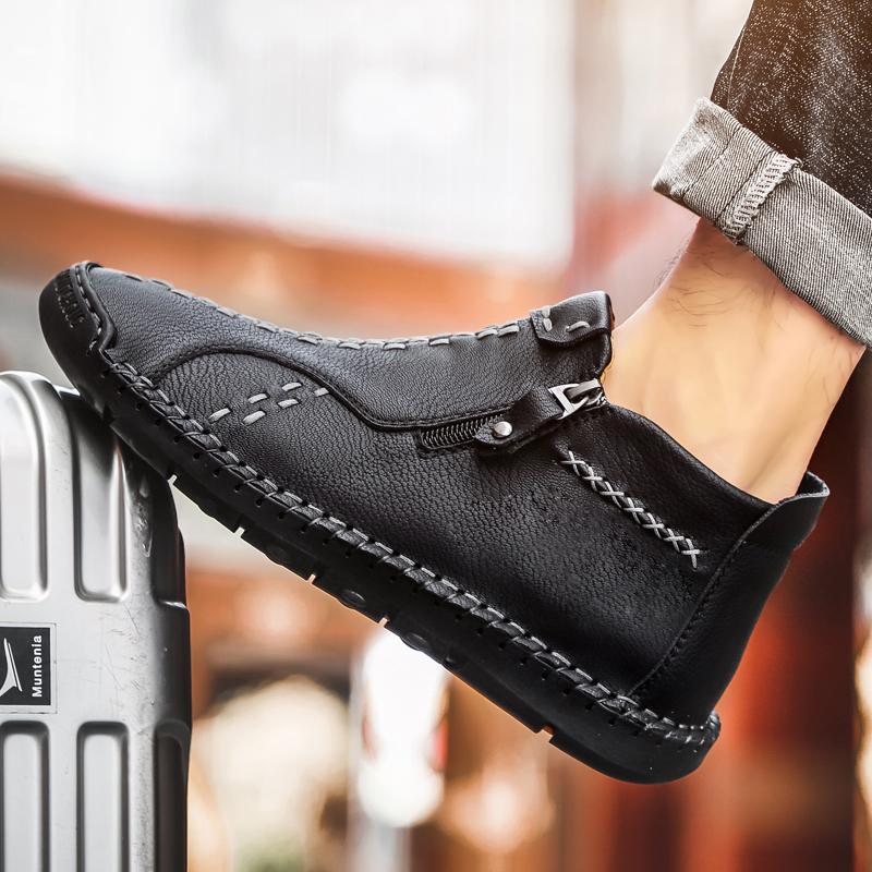 Mens Large Size Handmade Genuine Leather Men Boots Comfortable Ankle Boots for Men Casual Shoes Autumn Winter Men Shoes