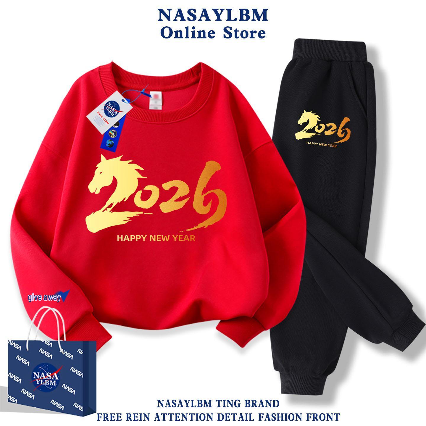 2026 Year of the Horse Family Hoodie Set: Red Parent-Child Wear for Three or Four 160