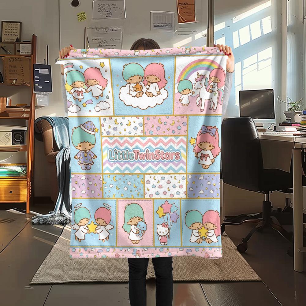 1PC Sanrio Puzzle Print Flannel Blanket, High quality All Seasons, Home Decor, Warmth and Comfort, Perfect for Christmas Gifts