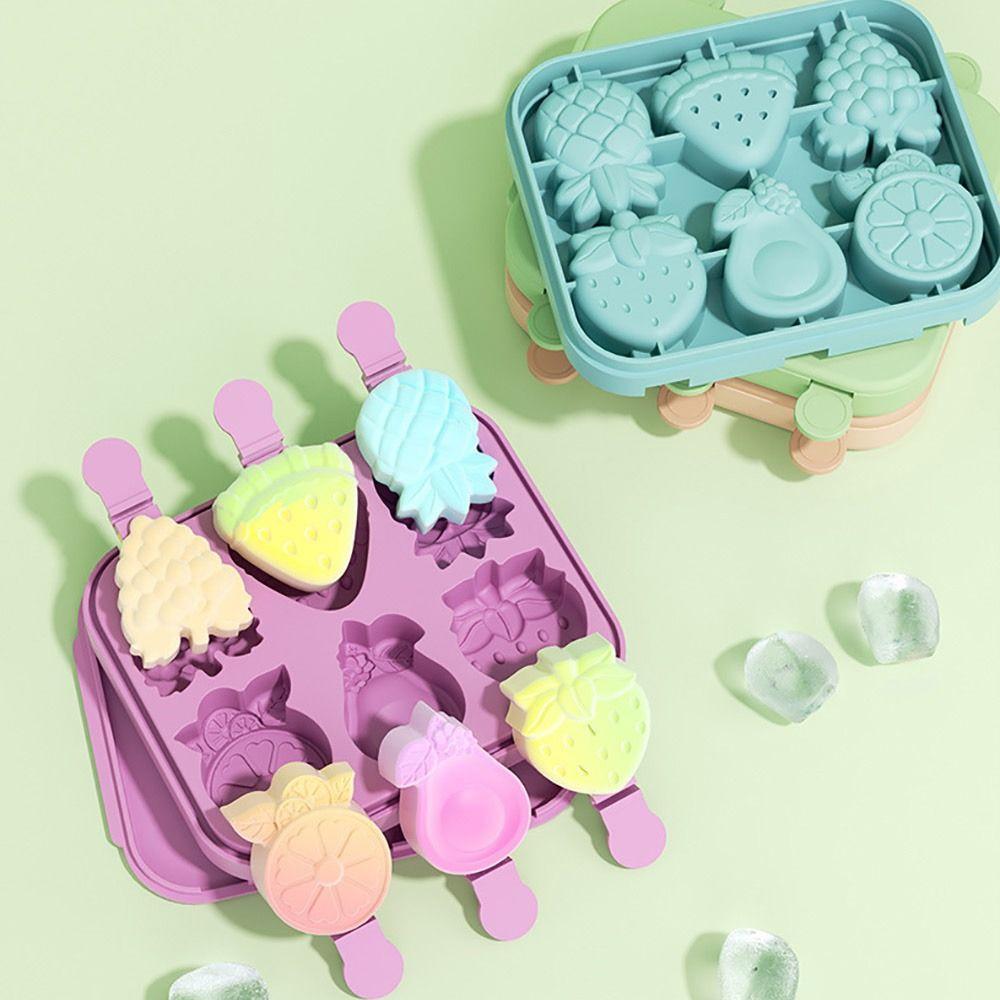 6-Hole Ice Cream Mold Multicolor Silicone Popsicle Molds Fruit Animal Sea Animal Homemade Dessert Ice Pop Cube Maker