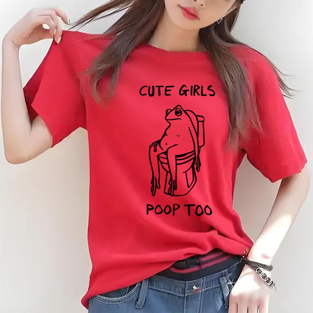 

Fun toilet frog print Tshirt casual short sleeved round neck top versatile Womens Tshirt suitable for all seasons 4XL