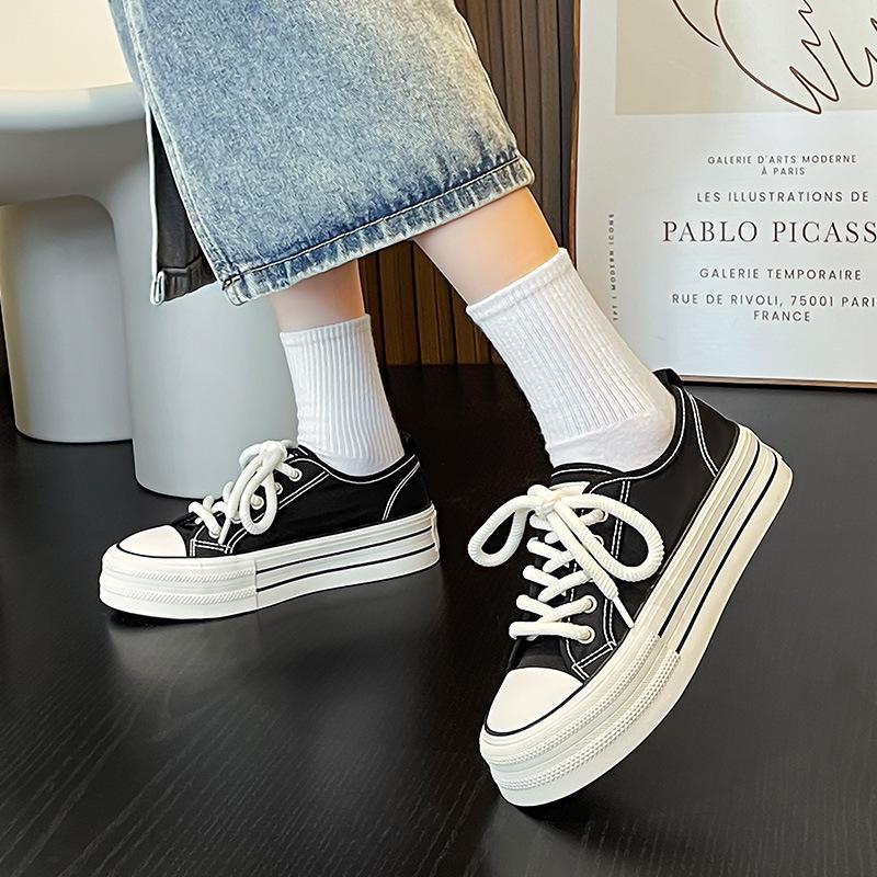 Ogu Shideng Black Canvas Shoes Women's Autumn 2025 New Spring and Autumn Basic Thin Casual Korean Board Shoes