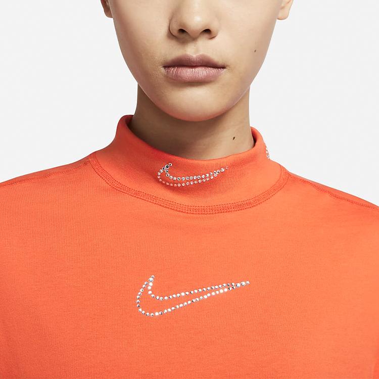 Nike Sportswear Casual Stand Collar Crop Long Sleeve T-Shirt Women Tops Team-Orange CZ4421-891