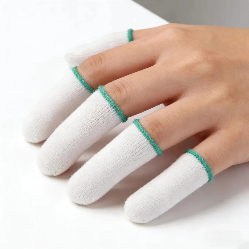 20-pack nylon finger covers; fingertip protectors, abrasion-resistant finger covers, anti-slip finger covers; breathable.