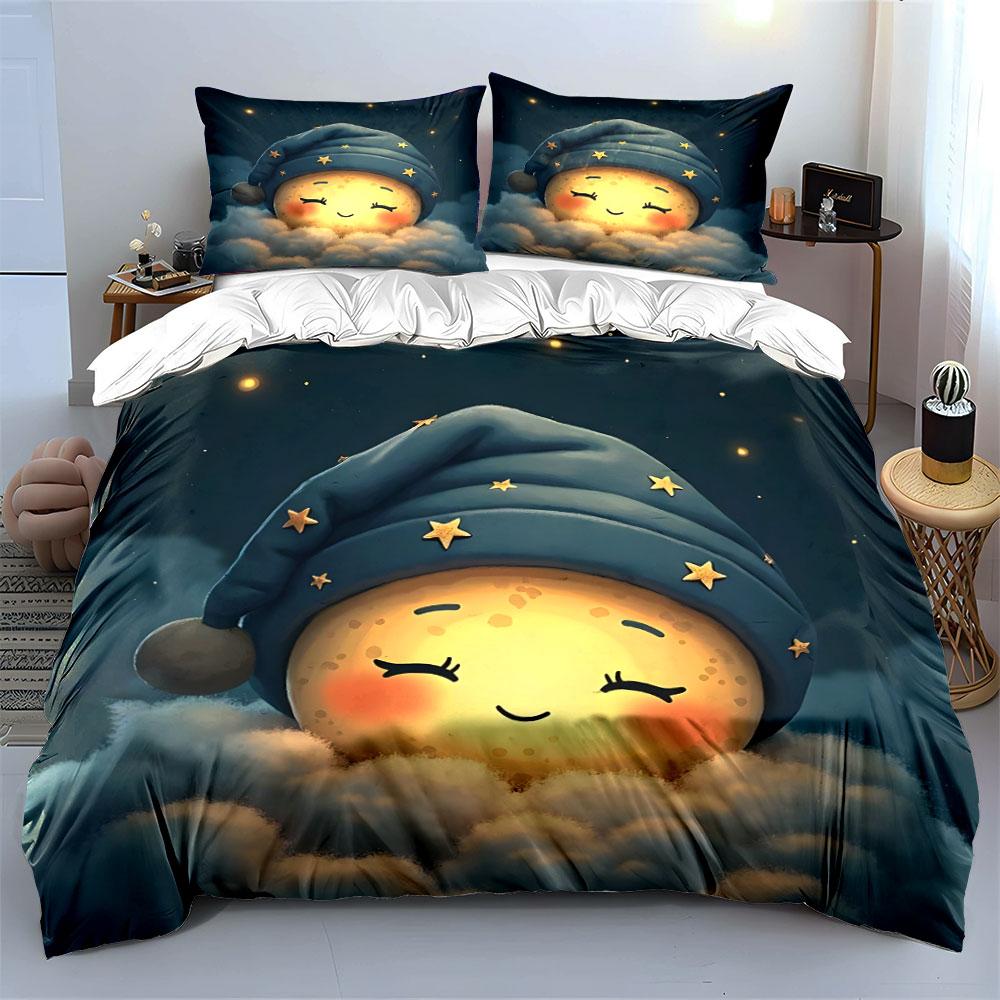 Cute Moon Night Decor Set Multiple Sizes Kid'S And Adults' Bedroom Exquisite 3Pc Bedding Set, Gift